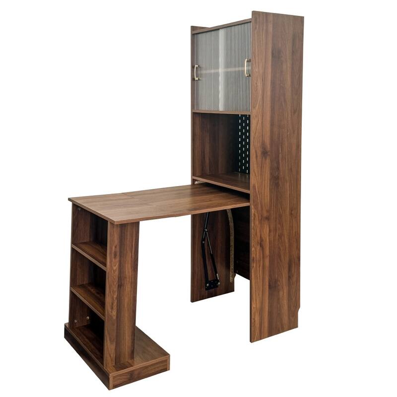 68.11"H Foldable Computer Desk Writing Study Table with Storage and Glass Doors