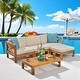 preview thumbnail 1 of 25, 2-Piece Acacia Wood Outdoor Sectional Sofa Set with Water-Resistant Cushions, Ottoman, and Coffee Table - Patio Furniture set Beige
