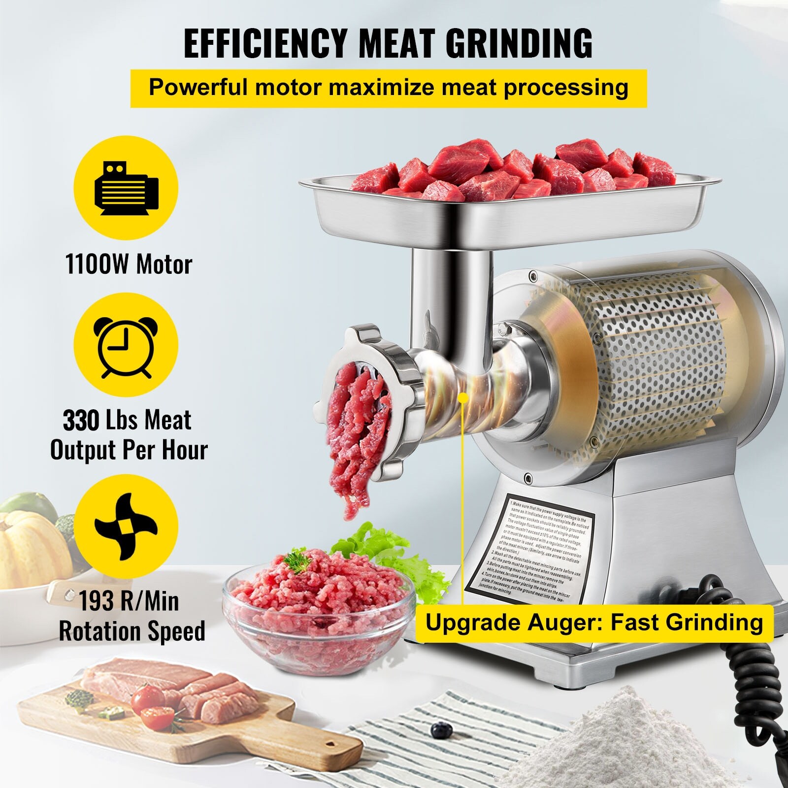 Heavy-Duty Electric Meat Grinder, Stainless Steel Sausage Stuffer, 3