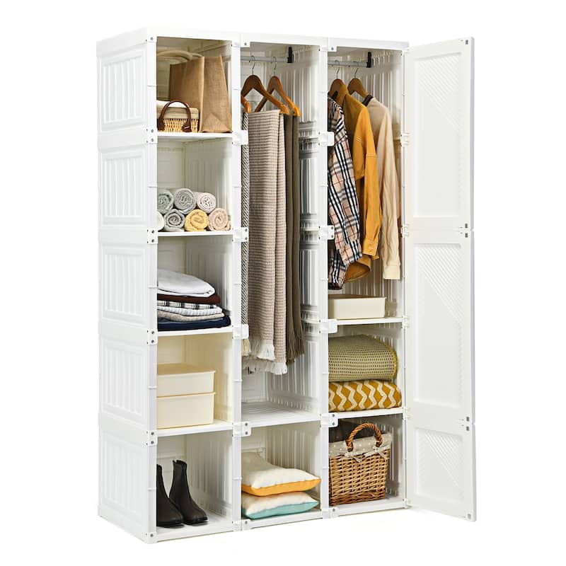 Costway Portable Closet Clothes Modern Foldable Armoire Wardrobe - See Details - White - See Details