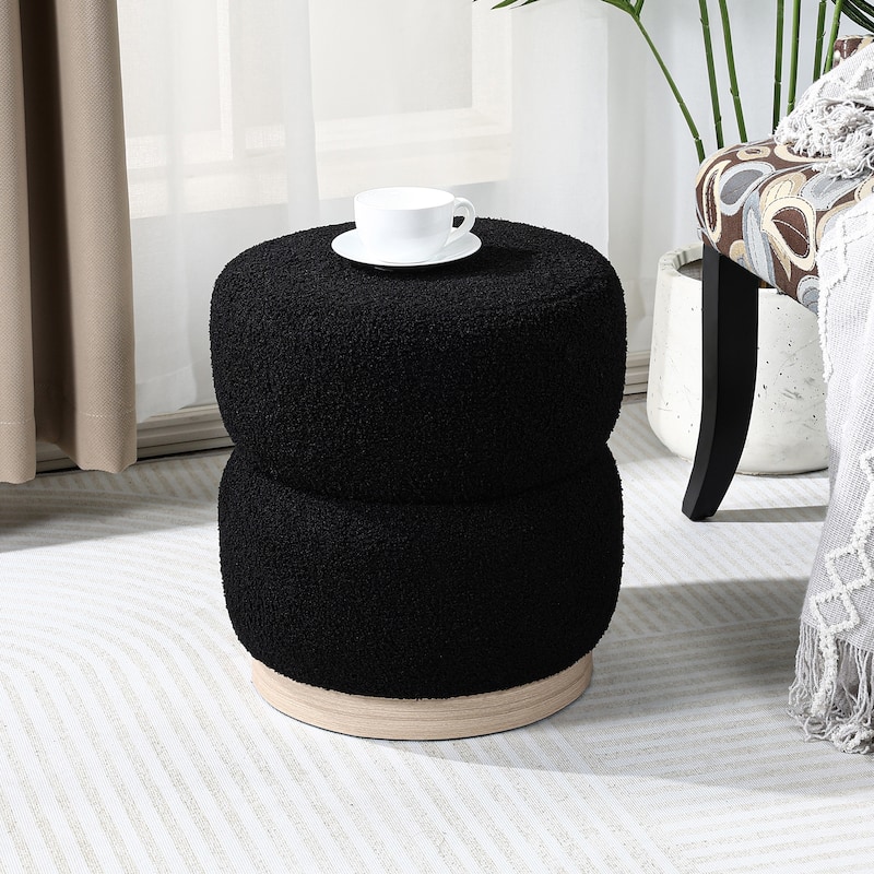 Adeco Teddy Round Upholstered Ottoman Stool - 2-Tiers-Black