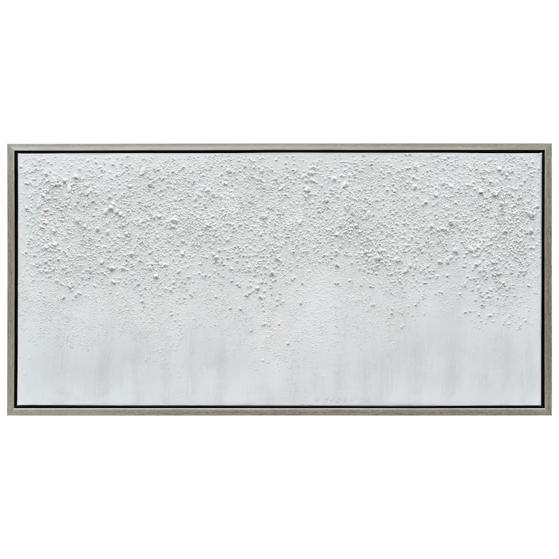 White Snow B Textured Glitter Hand Painted Canvas Framed Wall Art