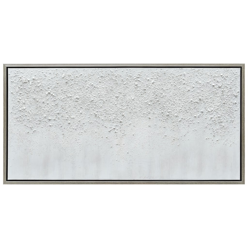 White Snow B Textured Glitter Hand Painted Canvas Framed Wall Art