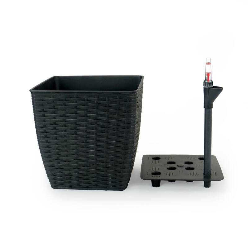 GDFStudio - Farmhouse 2-Piece Indoor/Outdoor Wicker Smart Self-Watering Thin Square Planter Pots with Water Level Indicator