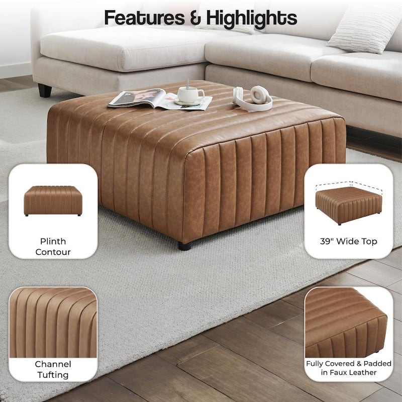 NPD Furniture Harland Faux Leather Square Coffee Table / Ottoman