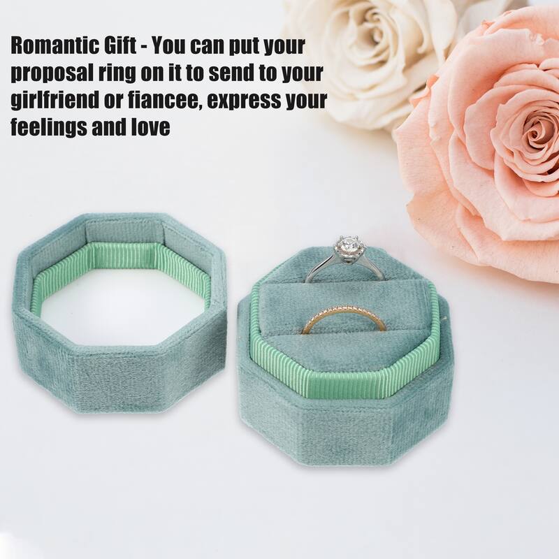 Velvet Ring Box, Double Ring Box 2 Slots Display Holder Jewelry Storage for Wedding - Green