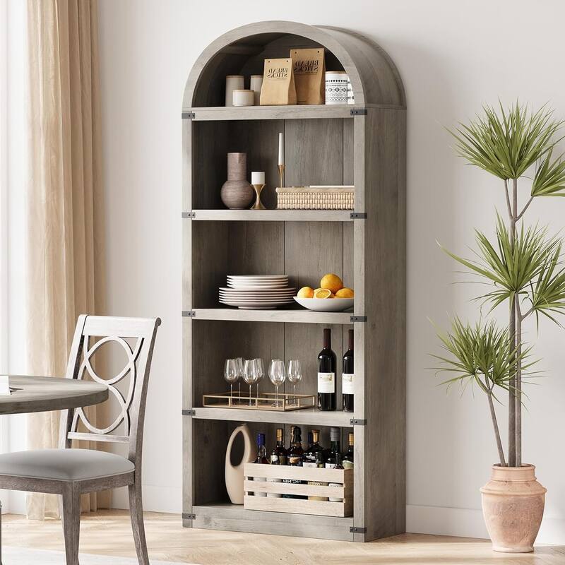 Bookcase Arched Bookshelf 71.65in Tall Bookcase Farmhouse Display Storage Rack Wooden Bookshelves for Home Office