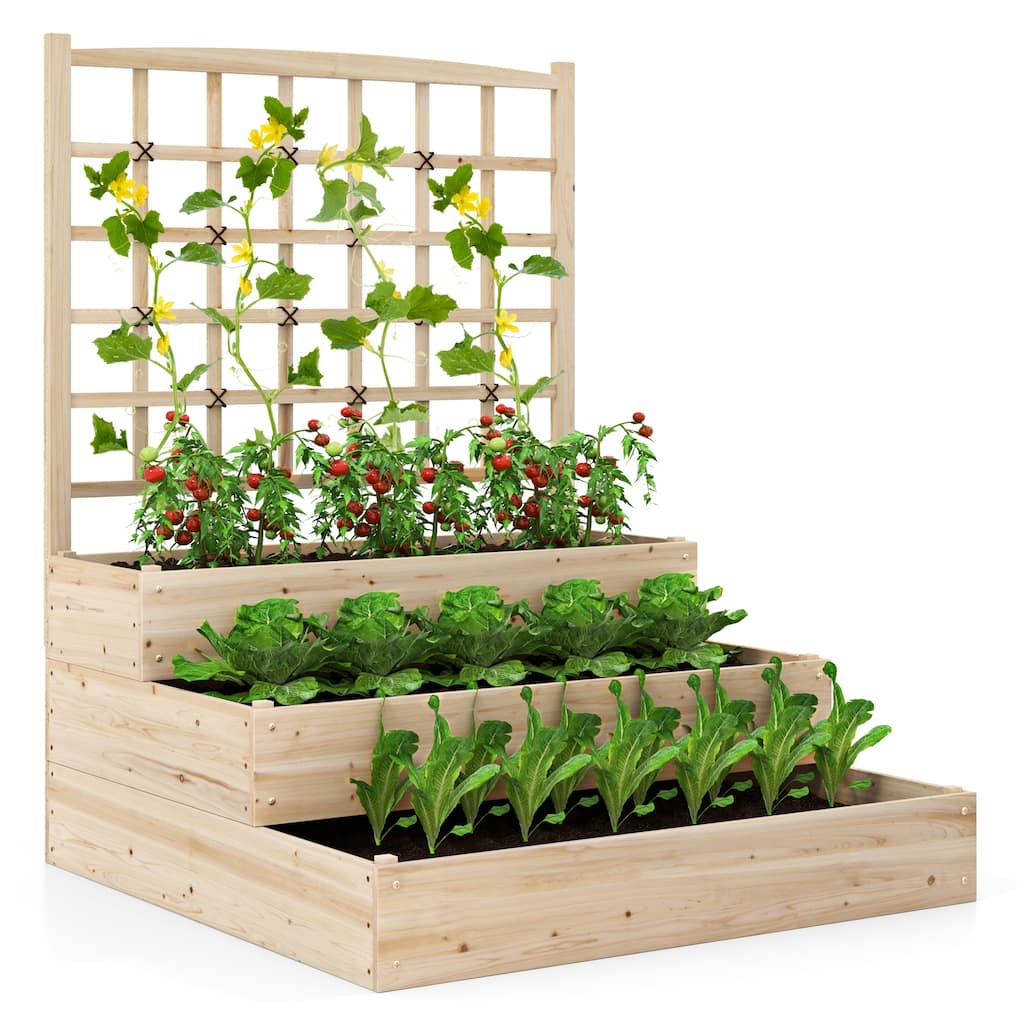 Gymax 44'' x 45'' x 56'' 3-Tier Raised Garden Bed w/ Lattice Trellis