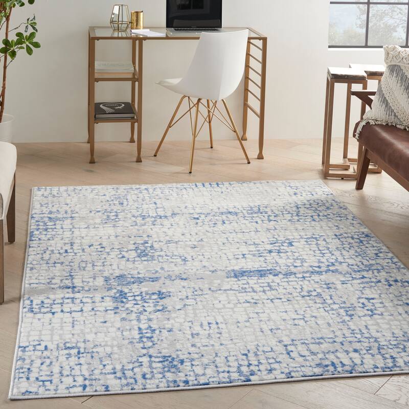 Nourison Whimsicle Modern Geometric Abstract Area Rug - 5' x 7' - Grey Blue - Runner/Rectangle