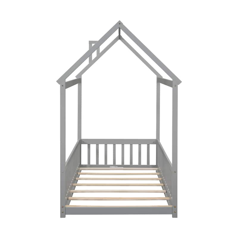 GDFStudio - Harrison American-Style Pine Twin Bed with House Design and Guardrails
