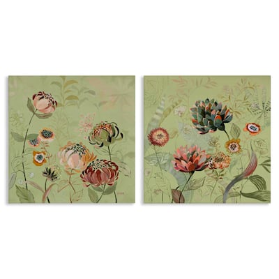Stupell Chrysanthemums on Olive Green Canvas Wall Art Design By Dusza (Set of 2)