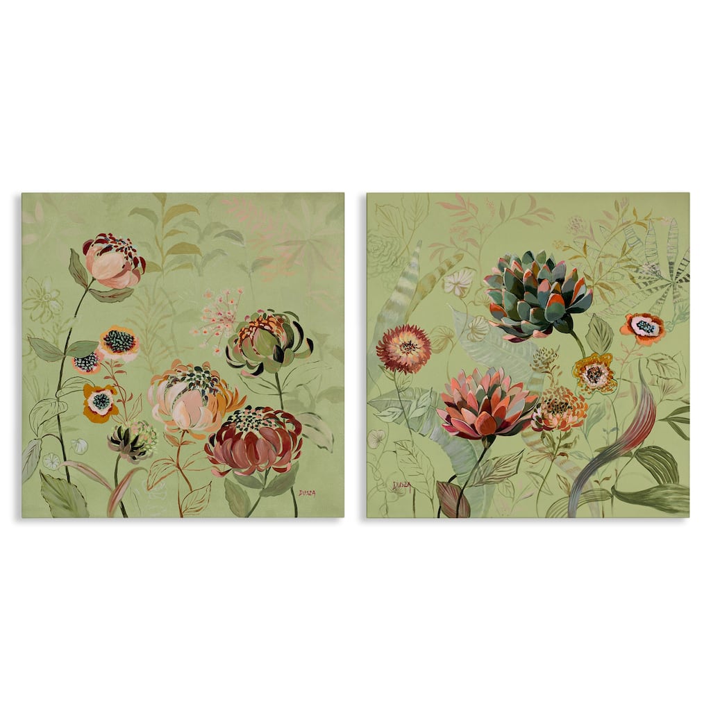 Stupell Chrysanthemums on Olive Green Canvas Wall Art Design By Dusza (Set of 2)