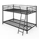 preview thumbnail 10 of 32, Twin Round Pipe Bunk Low Bed Guardrail Angled Ladder Iron Bed USA Black