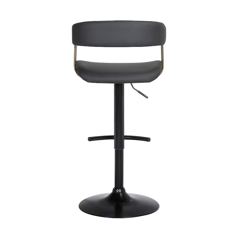 Black Faux Leather And Metal Swivel Adjustable Height Bar Chair