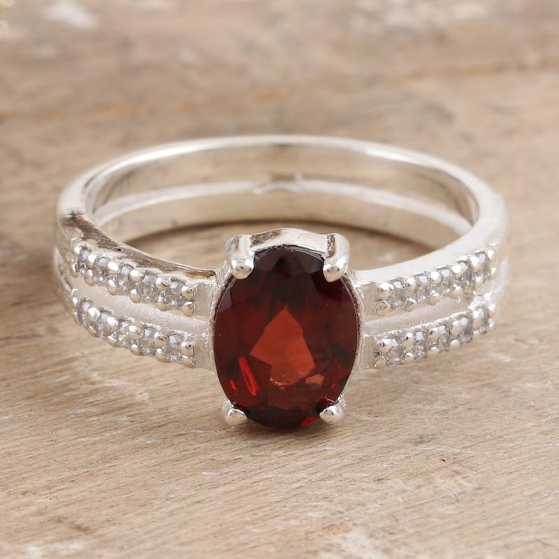 Novica Handmade Passion Catwalk Cubic Zirconia And Garnet Solitaire Ring