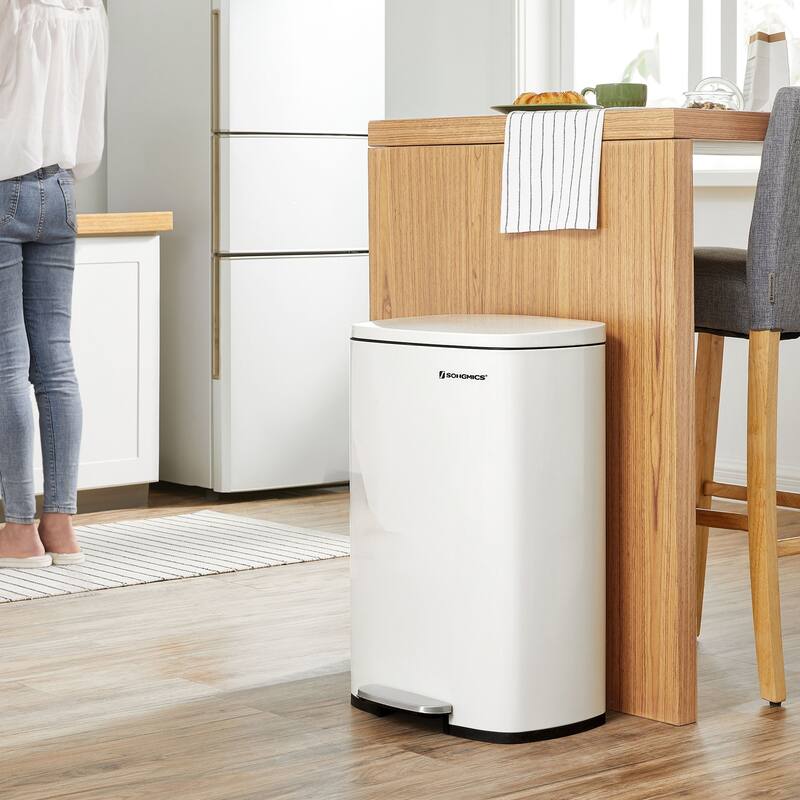13 Gallon White Kitchen Trash Bin with Sturdy Steel Frame Plastic Inner Bucket and Step Pedal