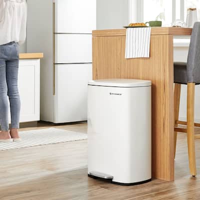 13 Gallon White Kitchen Trash Bin with Sturdy Steel Frame Plastic Inner Bucket and Step Pedal