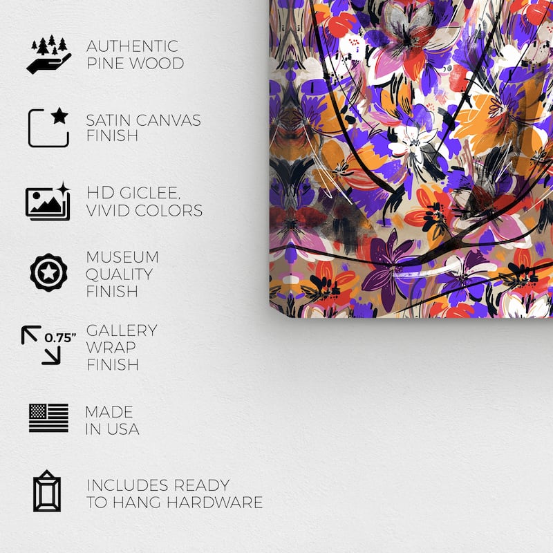 Wynwood Studio Fashion and Glam Elegant Floral Gown Purple and Maroon Modern & Contemporary Wall Art Canvas Print