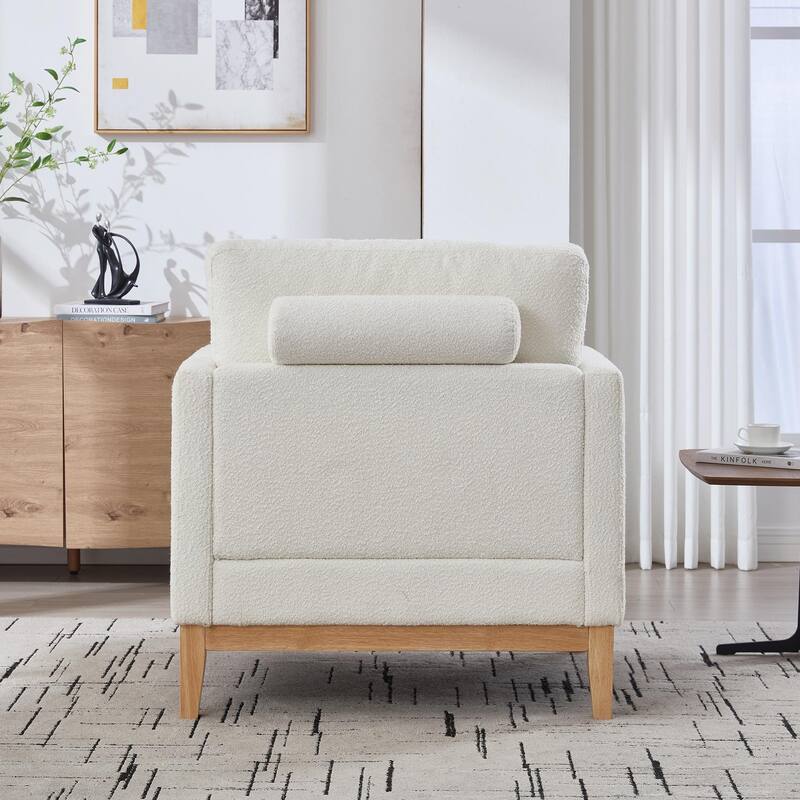 Boucle Armchair with Storage Ottoman - 300lb Capacity, Farmhouse Style