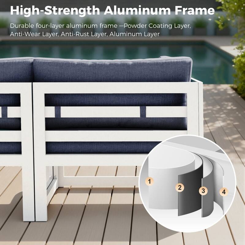 9-Piece Modern Aluminum Outdoor Furniture Set With Fire Pit Table Propane/Gas 60,000 BTU, Extra Large Aluminum Patio Sectional