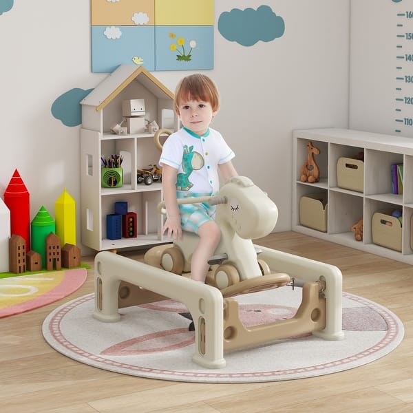 slide 2 of 9, Qaba 5 in 1 Rocking Horse for Toddlers Years 1-6, Kids Spring Ride on Horse Balance Bike with Detachable Balance Board White