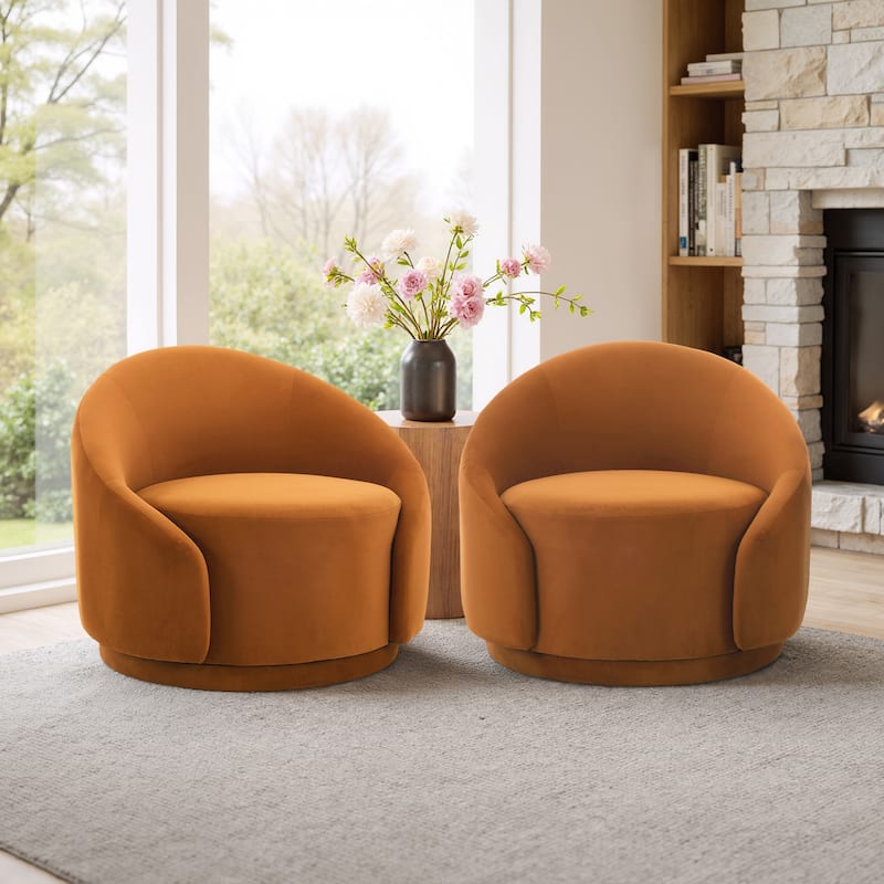 35" W Modern Upholstered Velvet/ Boucle Barrel Swivel Chair