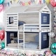 preview thumbnail 2 of 18, Playhouse Design Twin Size Bunk Wood House Bed with Tent, Blue+White