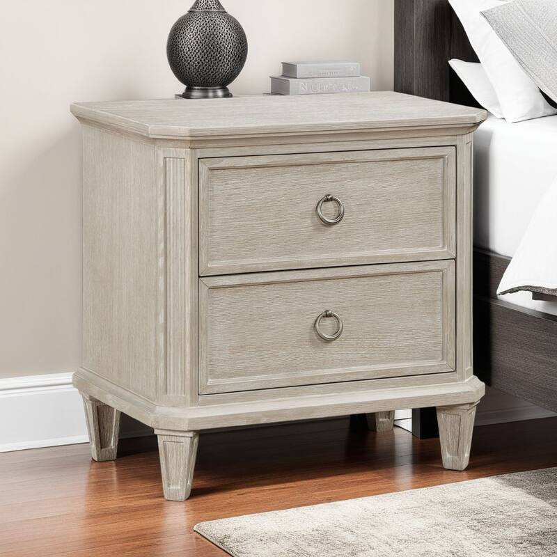 Aeny Nightstand, 2 Drawer Ring Handles, Light Brownish Gray Oak Veneer