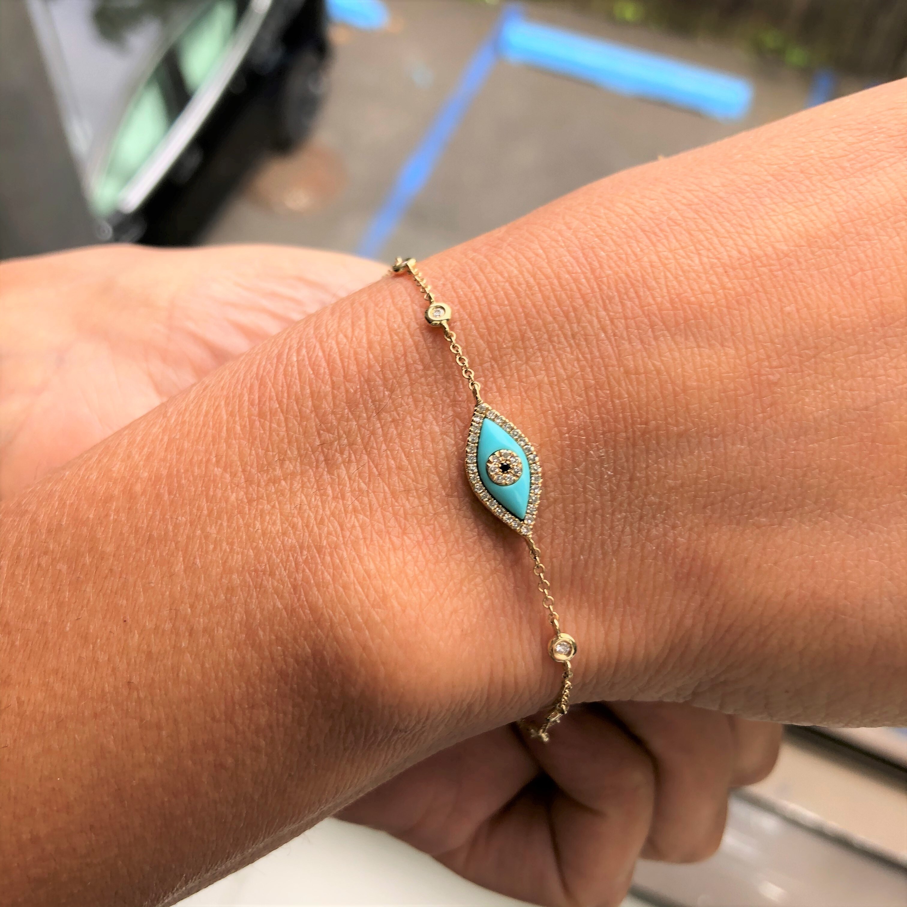 Joelle Evil Eye Bracelet for Her Turquoise & Diamond 14K Gold Gifts for Her  - Women's Stackable Bracelet