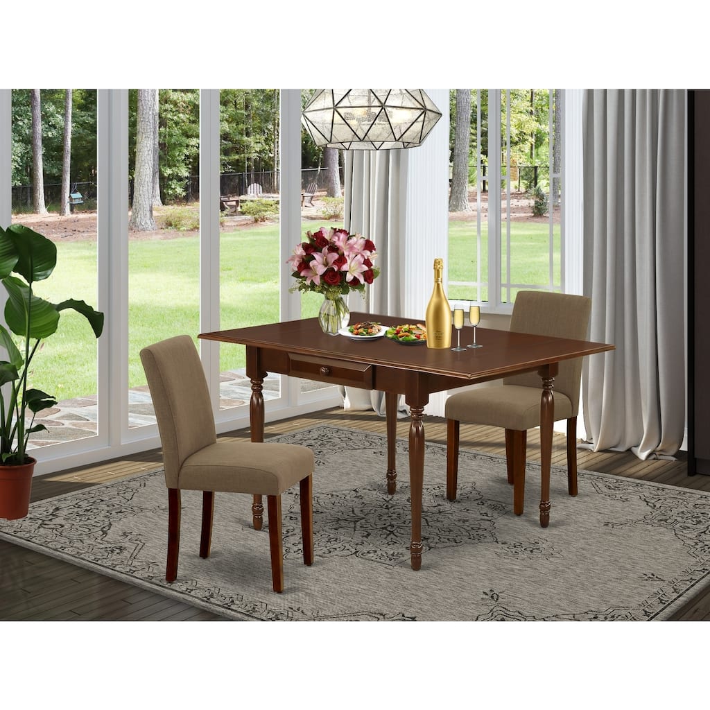 HomeStock 3-Pc Mahogany Finish Solid Wood Top with Dropleaf Dining Table Set - Seats 2