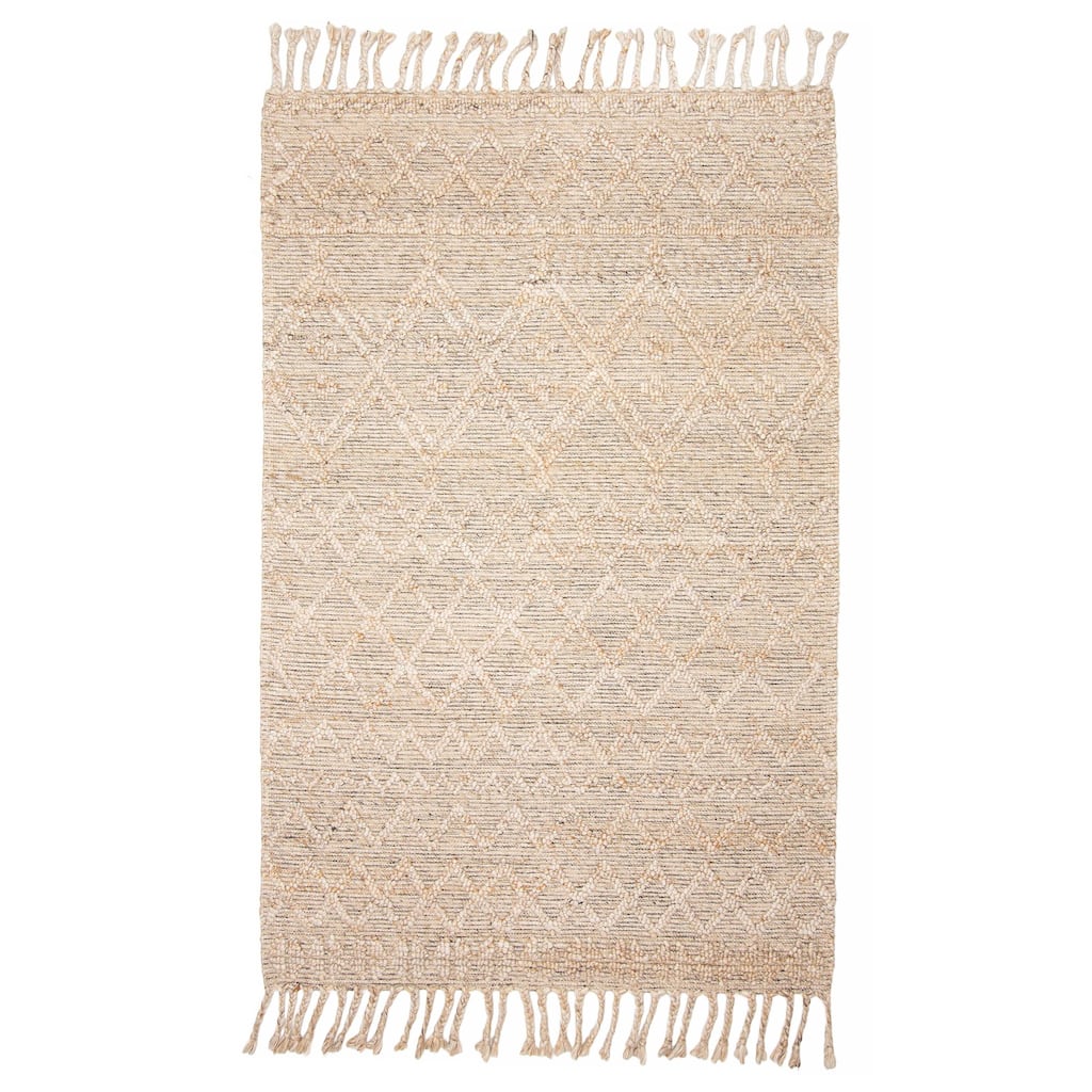 ECARPETGALLERY Braid weave Sienna Beige Wool Rug - 5'0 x 7'8