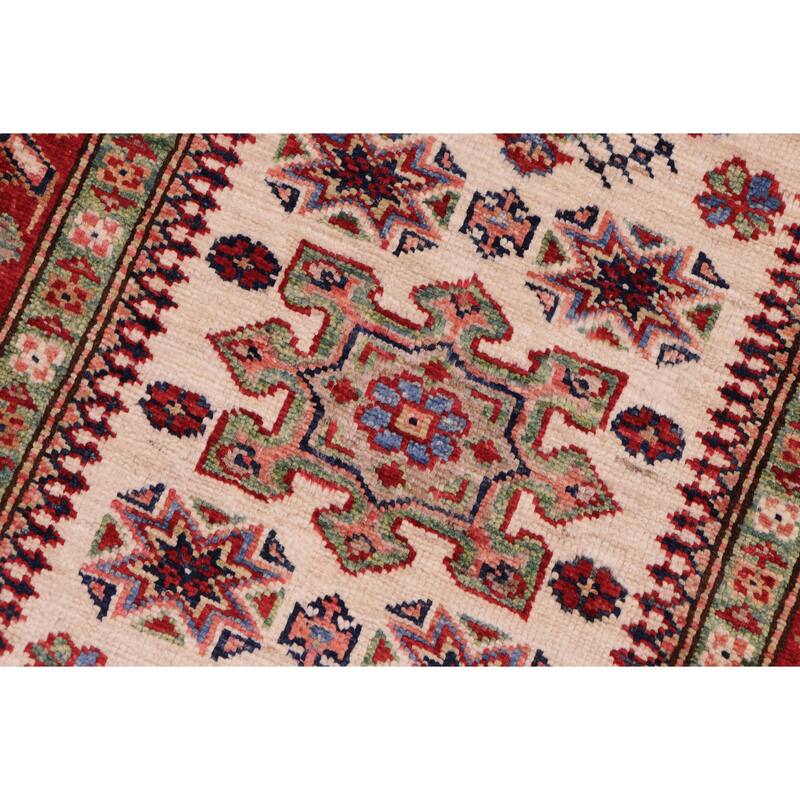 Rustic Super Kazak Solomon Beige/Red Hand Knotted Wool Rug - 2'0'' x 2'11''