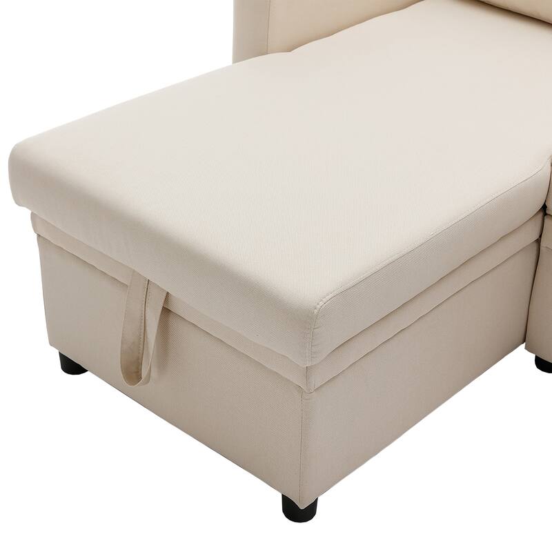 Linen L-Shaped 3-Seat Sofa Convertible Sectional Sofa