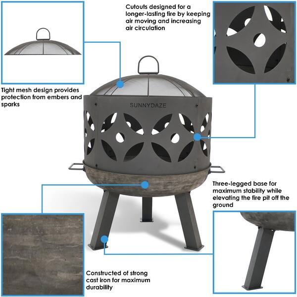 Shop Sunnydaze Retro Cast Iron Outdoor Fire Pit With Spark Screen