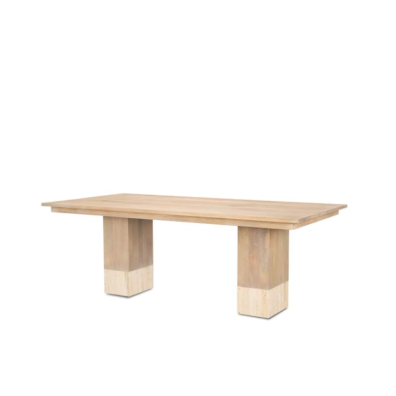 Shivon 84" Rectangular Brown Mango Wood W/ Travertine Dining Table