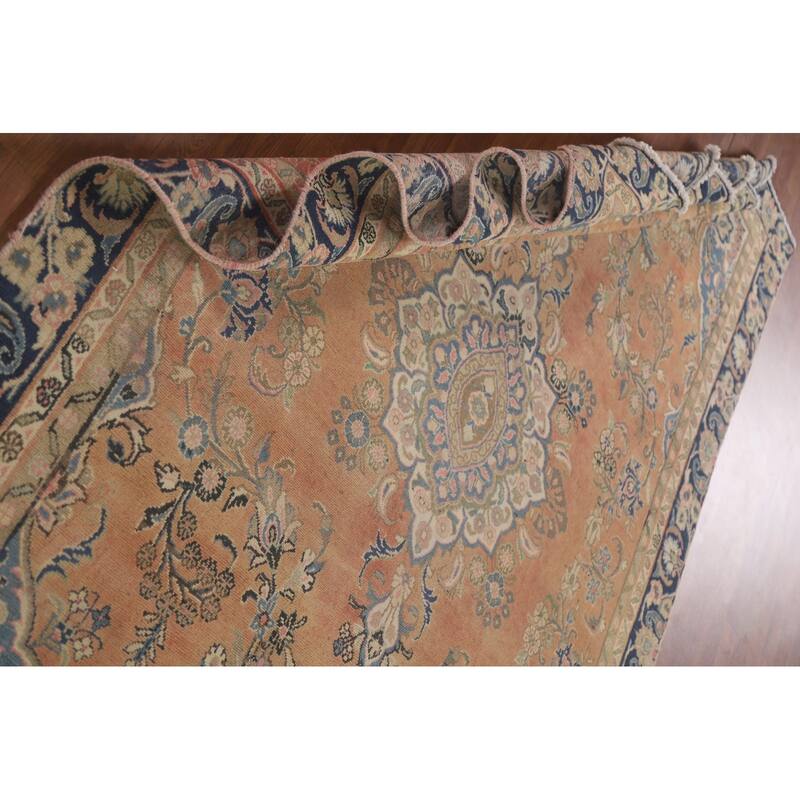 Hand Knotted Oriental 100% Wool Carpet Traditional Floral Oranges & Rust Mashad Area Rug - 9' 1'' X 5' 10''