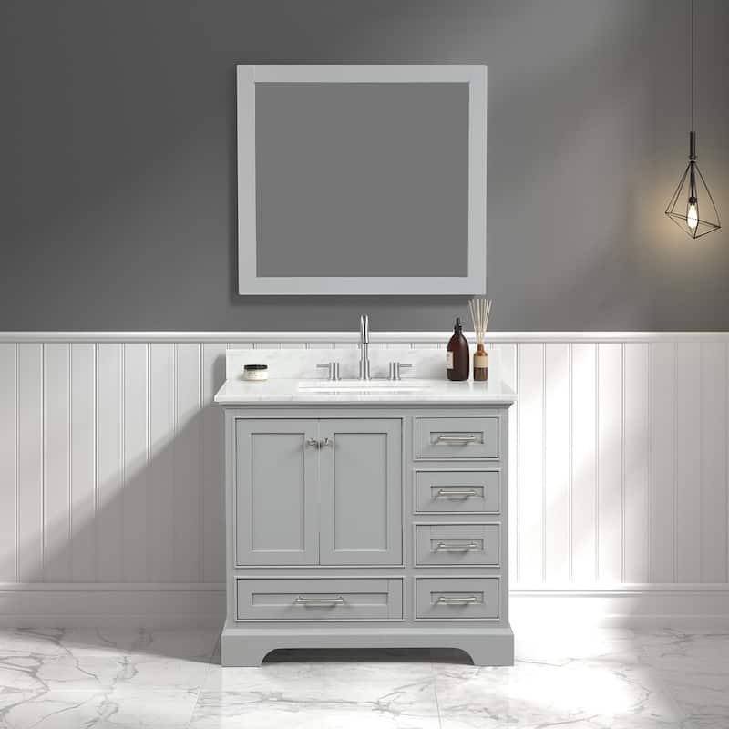 Blossom Copenhagen 36" Bathroom Vanity with Marble Top, Sink & Mirror - MetalGrey