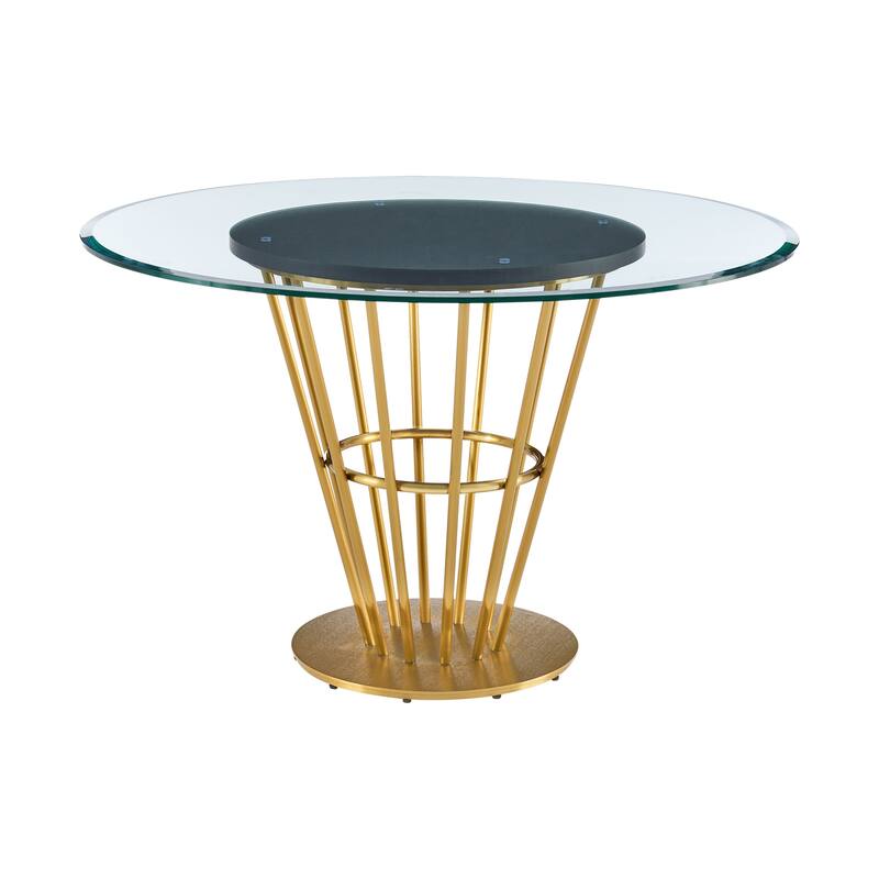 Veronica Shannon 5 Piece Round Glass Dining Table Set with Metal Frame and Upholstered Chairs