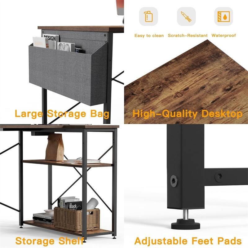 L Shaped Computer Desk with Power Outlets