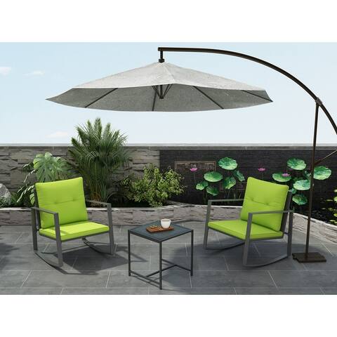 Pyramid Home Decor 3-Piece Rocking Bistro Set -Two Chairs with Glass Coffee Table