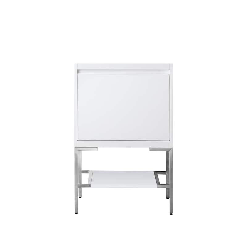 James Martin Vanities Mantova 23.6" Single Vanity Cabinet, Glossy White - Brushed Nickel Base, No Top