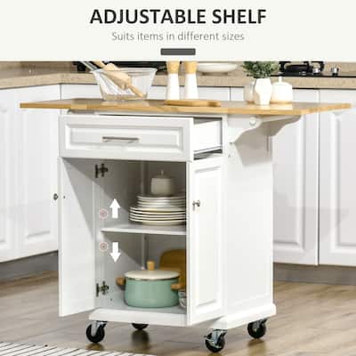 Kitchen Island with Butcher Block Top, Kitchen Cabinet with Folding Side Boards, Kitchen Cart with Adjustable Shelves