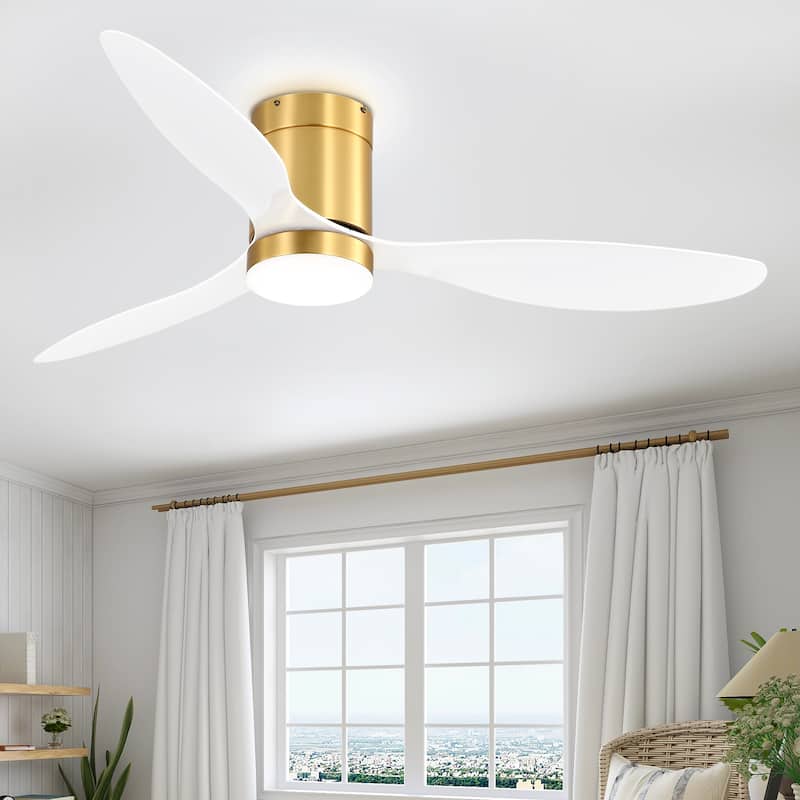 52-in LED Black and Gold Indoor Flush Mount Ceiling Fan with Light Remote (3-Blade)