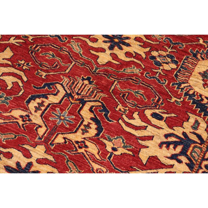 Southwestern Super Kazak Phoenix Red/Gold Hand Knotted Wool Rug - 9'9'' x 13'3''