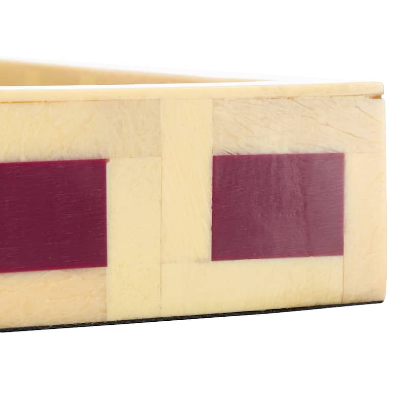 SAFAVIEH Home Sati Muted Yellow/Burgundy Resin 14.2"W x 10"D x 1.5"H Rectangle Tray