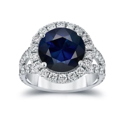 Auriya 18k Gold 4ctw Blue Sapphire Halo Diamond Engagement Ring 2ct TDW (H-I, VS1-VS2)