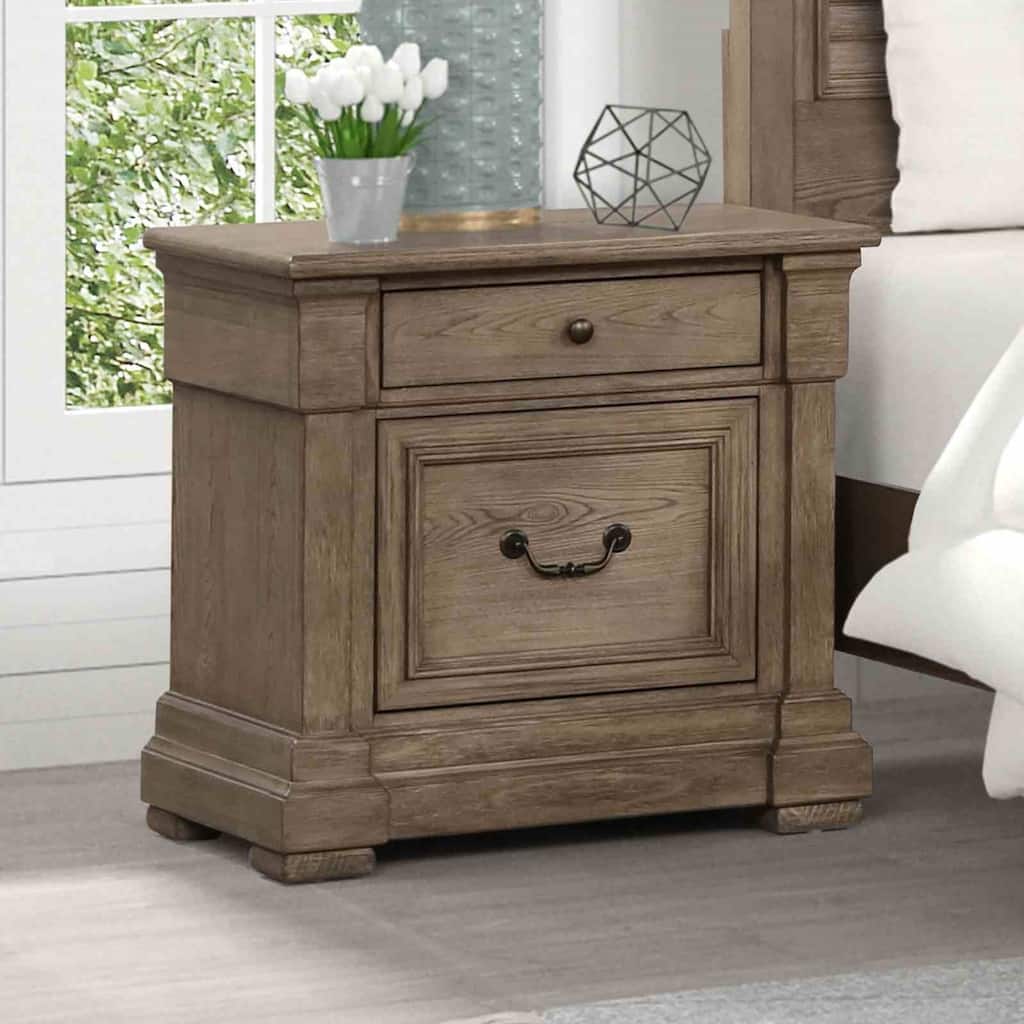 Transitional Nightstand - Weathered Gray Finish with Felt-Lined Drawer & Metal Handles