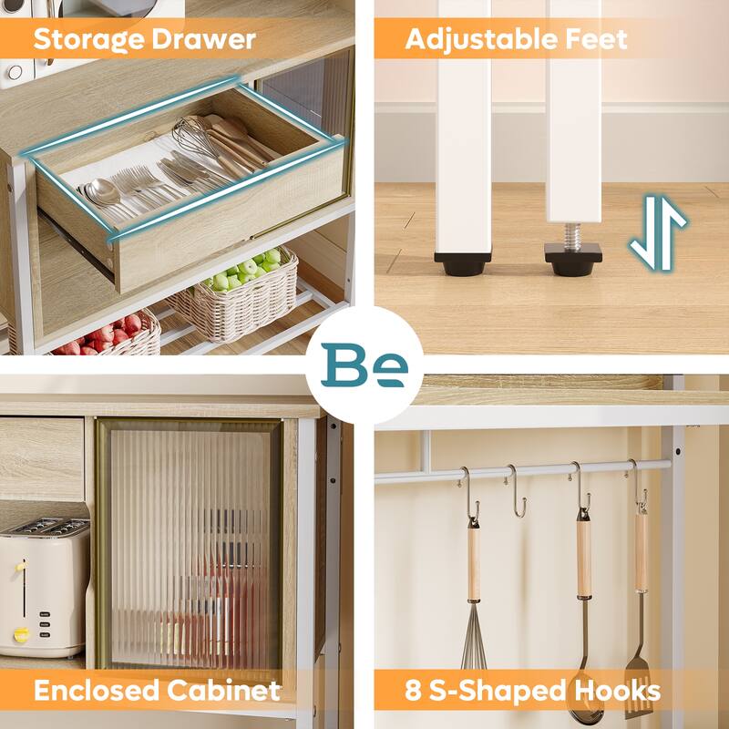 59 Inch LED Bakers rack, Kitchen Baker's Rack With hooks and Adjustable Shelf - 59″H×33.8″W