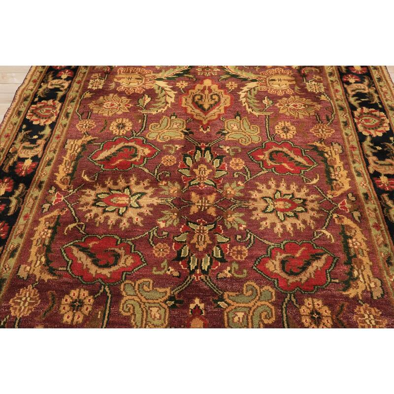 5'11''x8'10'' Hand Knotted Wool Plum Agra Botanical Plush Pile Oriental Area Rug - 5' 11'' x 8' 10''