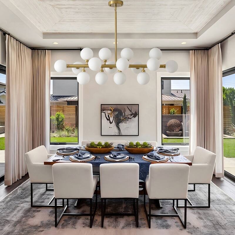 Mid-Century Modern Sputnik Chandelier 16-Light Adjustable Brass Pendant with Glass Globes for Dining Rooms - 34.7in
